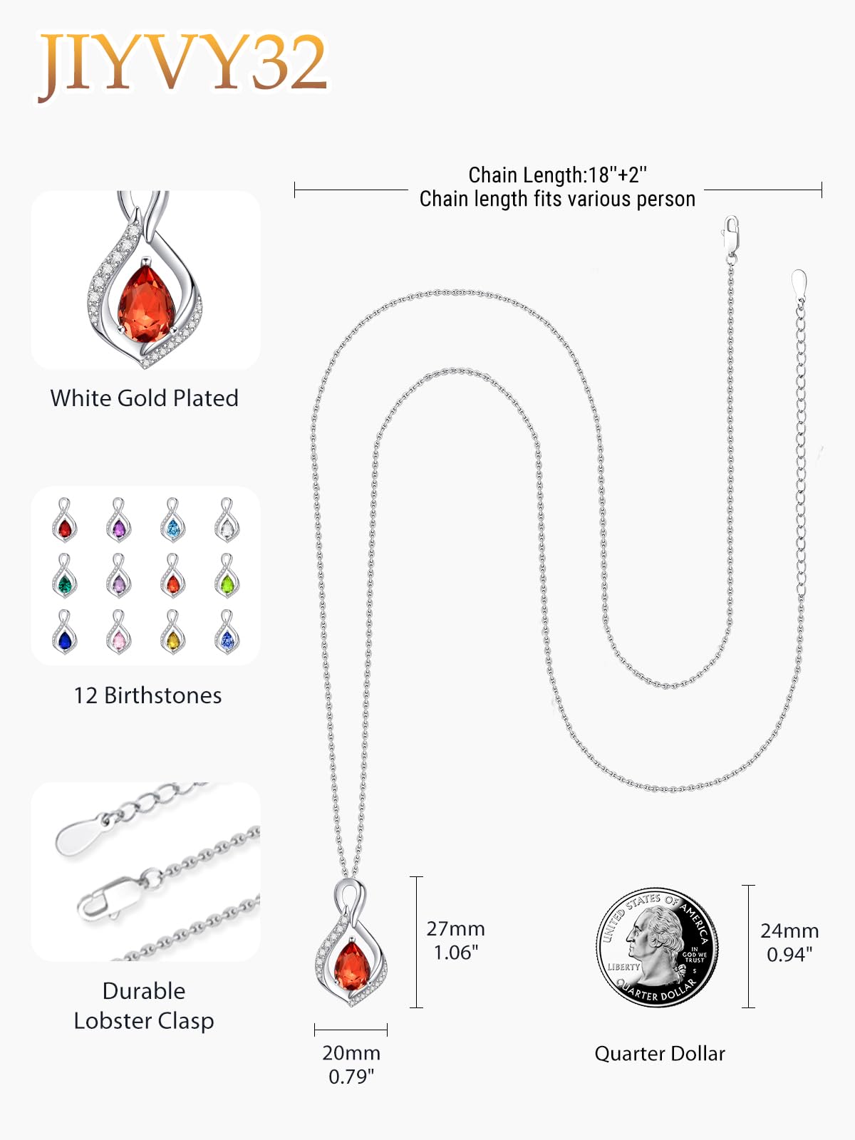 JIYVY32 Created Ruby Infinity Necklace for Women July Birthstone Necklaces White Gold Plating Anniversary Birthday Gifts for Wife Her Mom Girlfriend Birthstone Jewelry Gifts for Women