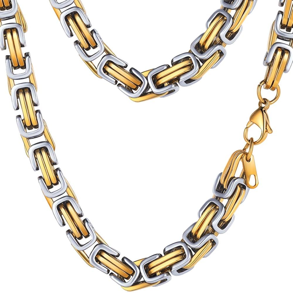 PROSTEEL Stainless Steel Byzantine Chain Necklace For Men Chunky Chains