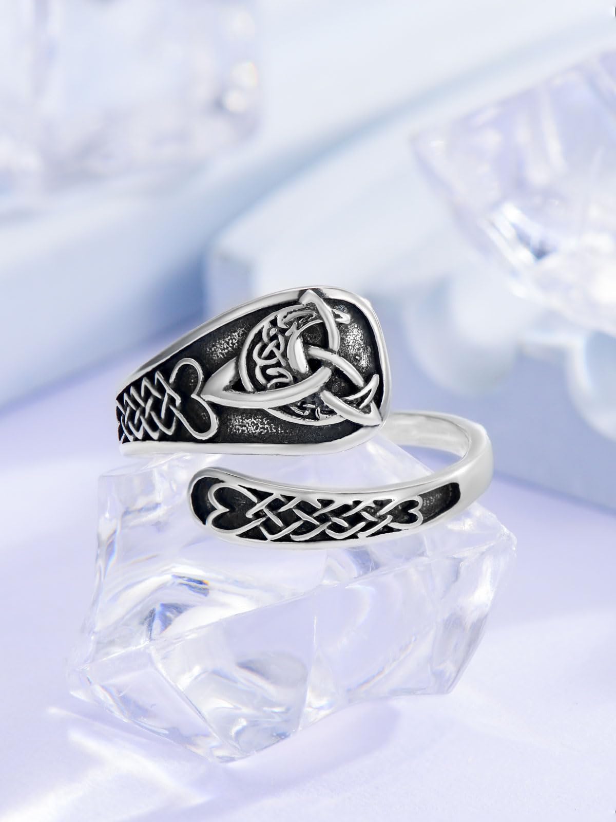 Midari Celtic Moon Spoon Rings - Sterling Silver Adjustable Vintage Celtic Knot Open Antique Rings - Women's Jewelry Gifts for Birthdays & Christmas (with Fine Box)