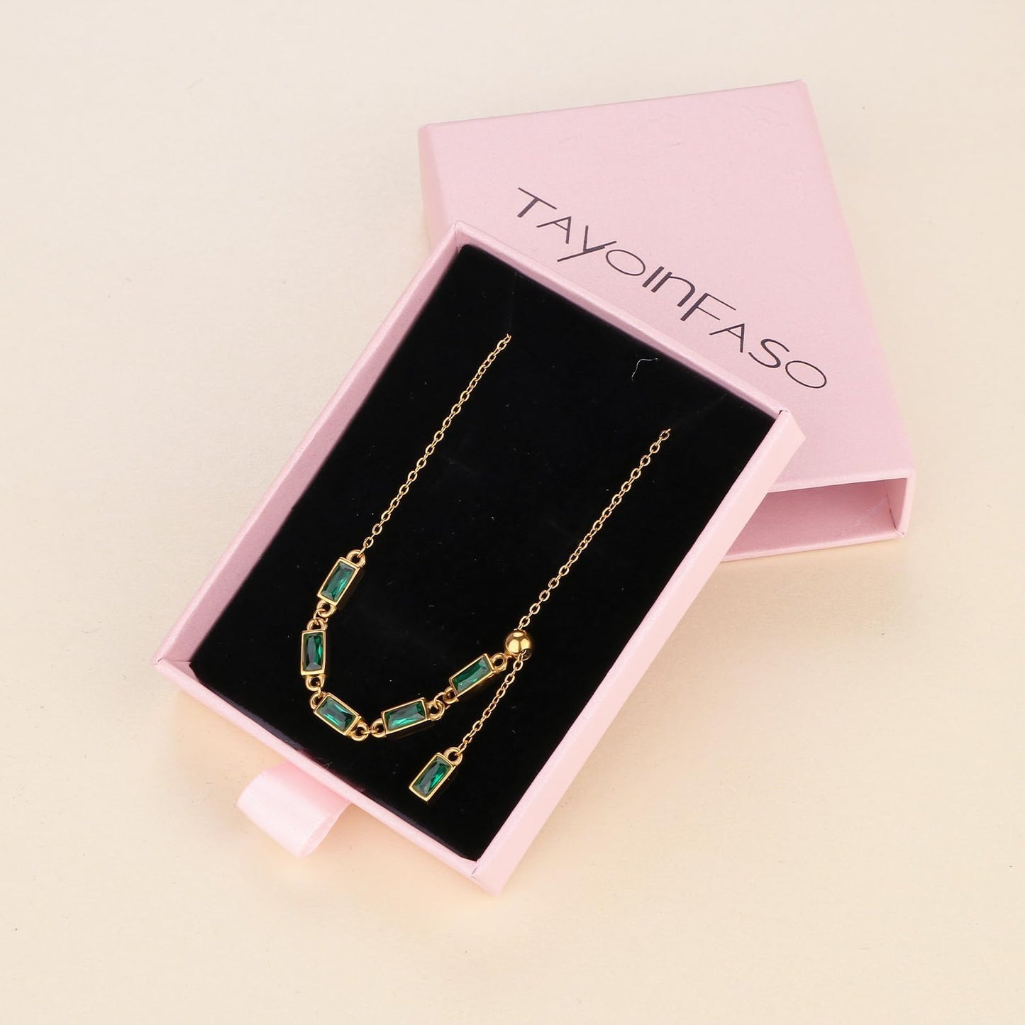 TaYolnFaSo Emerald Y Shaped Necklace 18K Gold Plated Emerald Cut Green CZ Y Lariat Necklace Jewelry Valentine's Day Gift for Women