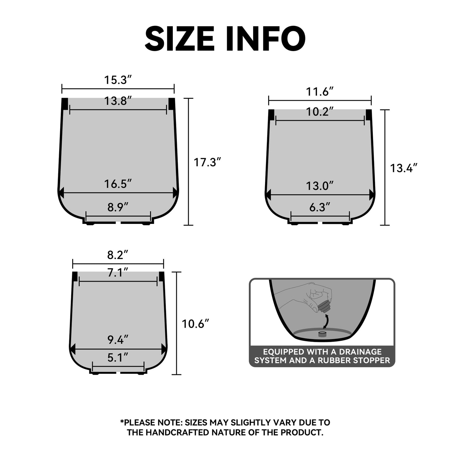 Kante 11.6" Dia Round Concrete Planter, Outdoor Indoor Large Plant Pots Containers with Drainage Hole and Rubber Plug for Home Garden Patio, Charcoal