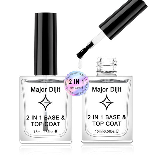 Major Dijit Clear Base & Top Coat 2-in-1 Nail Polish – Quick Dry, Long-Lasting, High Gloss Protective Formula – 0.5 Fl Oz