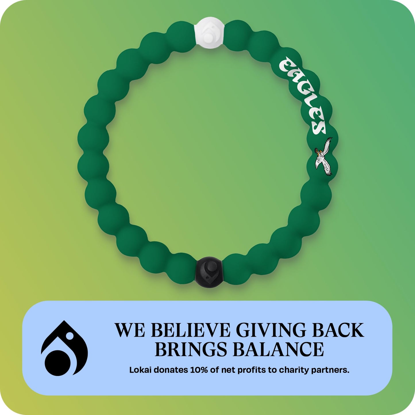 Lokai NFL Football Collection Silicone Beaded Bracelet, Philadelphia Eagles Home Field (Medium) - For Women & Men, Silicone Jewelry Fashion -On for Comfortable Fit