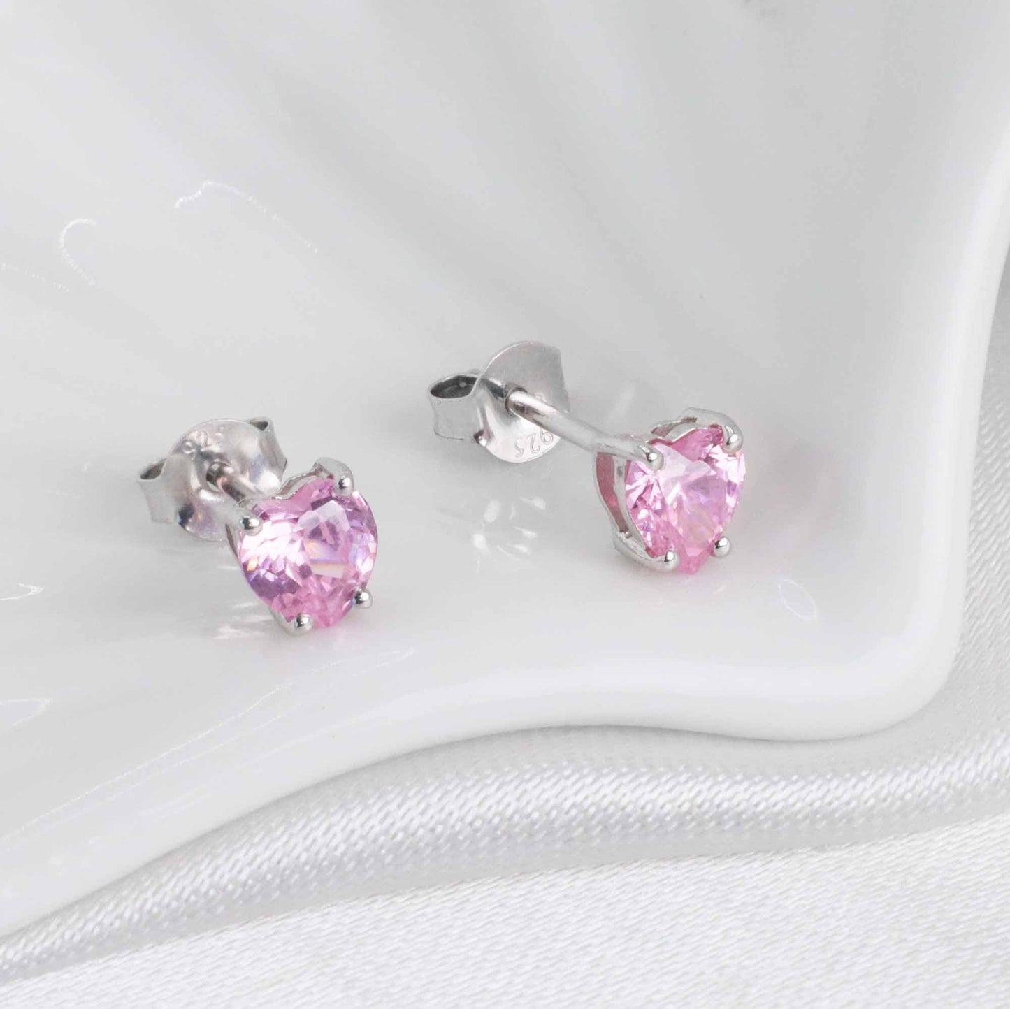 Belinda Jewelz - Heart Stud Earrings, 5mm Cubic Zirconia Heart Earrings with Prong Setting, 925 Sterling Silver Earrings Studs, Pink Topaz Stud Earrings for Women