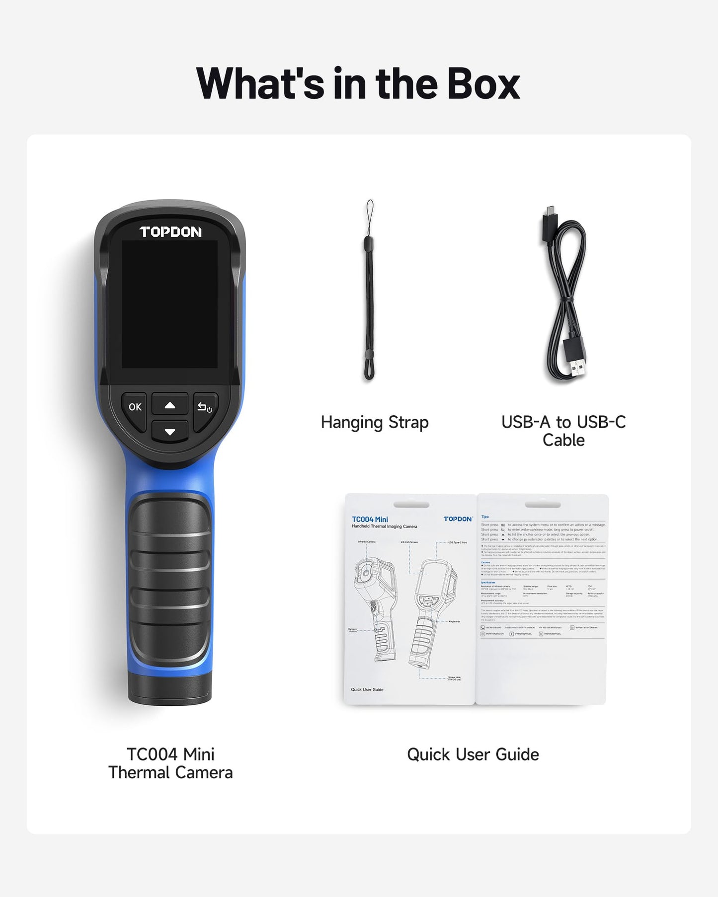TOPDON TC004 Mini Thermal Imaging Camera, 240 x 240 TISR Resolution, 15-Hour Battery Life, 128 x 128 IR Resolution, 25Hz Handheld Infrared Camera with High/Low Temp Alerts, Auto Shutdown- Blue