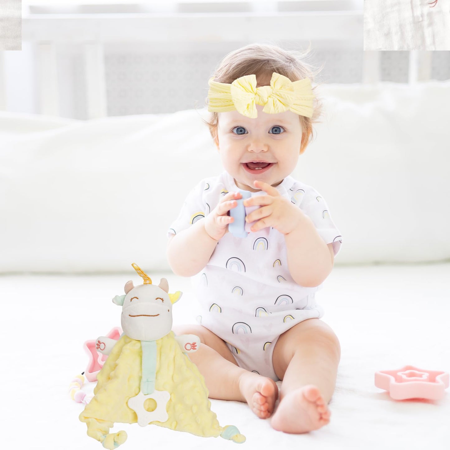Elysirise Baby Girl Gifts, for Girls,Newborn Essentials Baby Girl Basket,Wooden Baby Gift Basket Swaddle Blanket Rattle Toy Headband Bow Infant