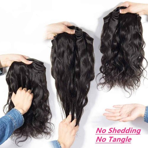 Aopusi Bundles with Closure Body Wave Bundles with Closure Weaves 4×4 Free Part Lace Closure with 3 Bundles 100% Brazilian Virgin Remy Human Hair 150% Density Natural Color (14 16 18+12 Inch)