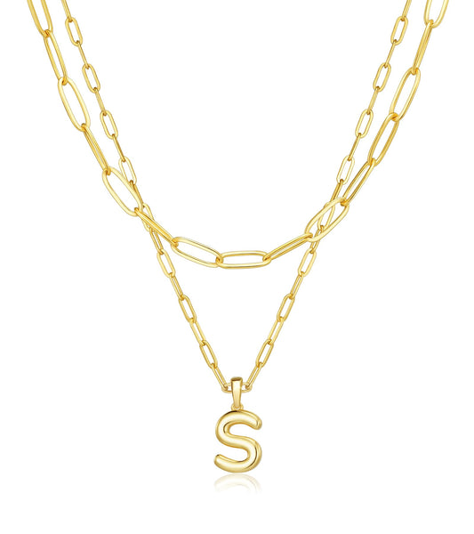 adoyi Gold Heart Initial Necklaces for Women Hers Dainty 14K Gold Plated Heart Layered Letter S Pendant Necklace Stack Jewelry Birthday Valentines Gifts for Women Mom and Wife