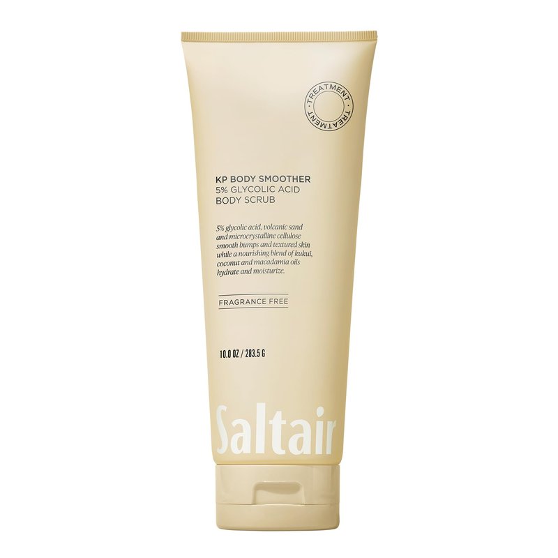 Saltair KP Body Scrub. 5% Glycolic Acid Treatment with Volcanic Sand and Plant Moisturizers. Fragrance-Free Physical Chemical Exfoliator. Exfoliating Body Scrubber for Rough Bumpy Skin, 10oz.