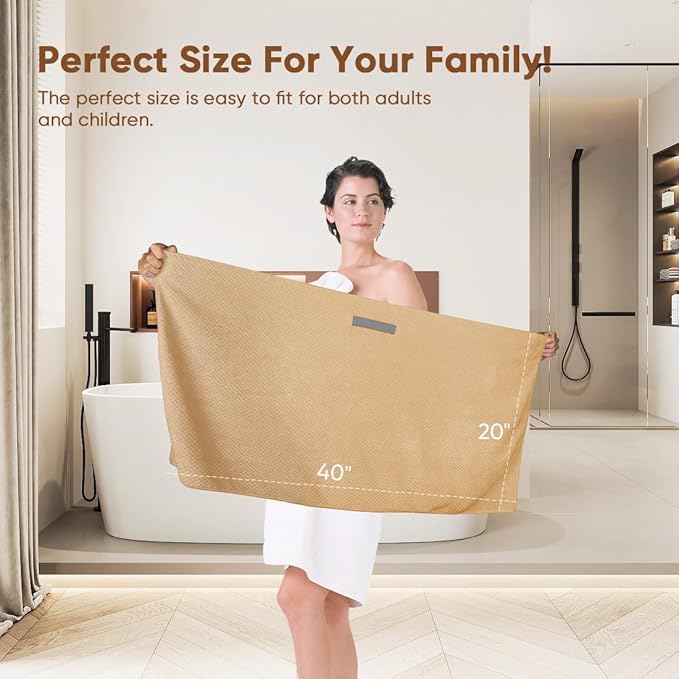 HOMEXCEL 5 Pack Microfiber Hair Towels - 40 x 20 inches Super Soft, Fast Drying Turbans for Long, Thick, Curly Hair - Anti Frizz Wrap with Elastic Strap, Brown/Grey