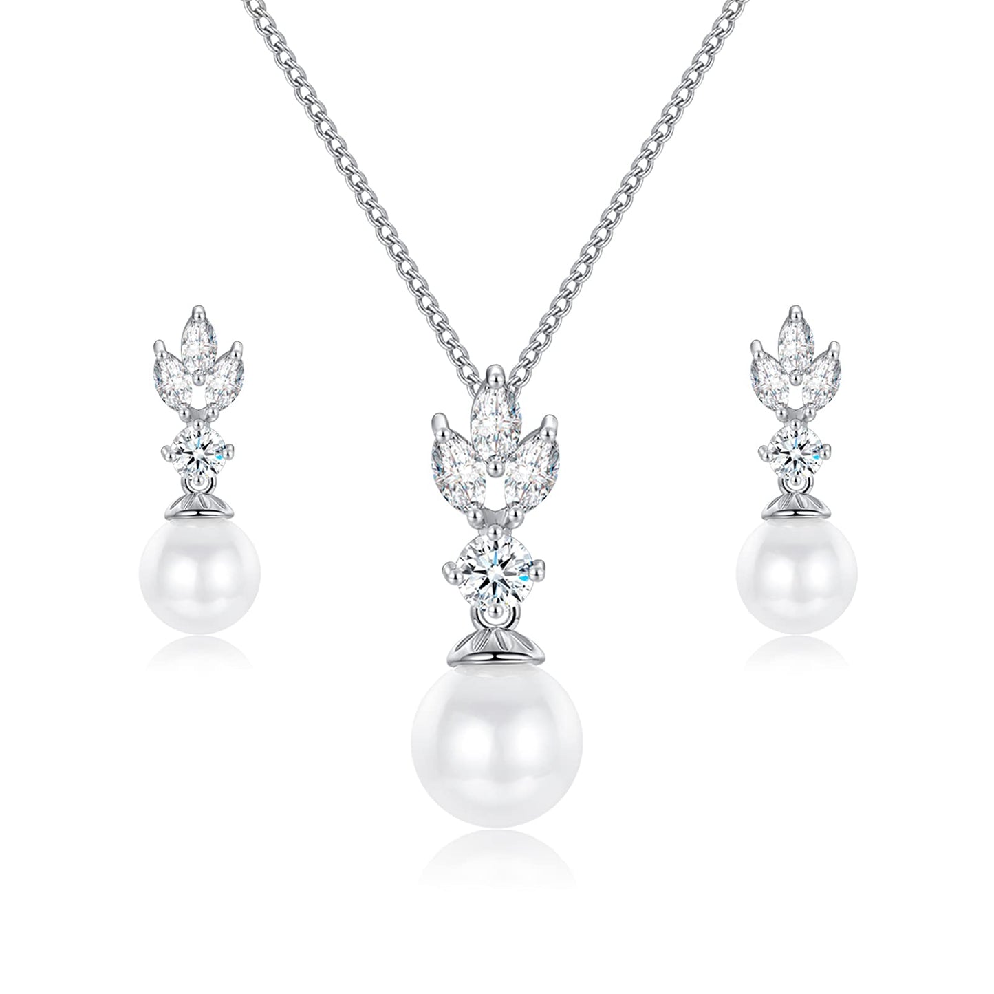 IDASANY Wedding Jewelry for Bride Bridesmaid, Pearl Dangle Earrings and Pendant Necklace Set Bridal Jewelry for Promise Wedding Party, Pack of 2