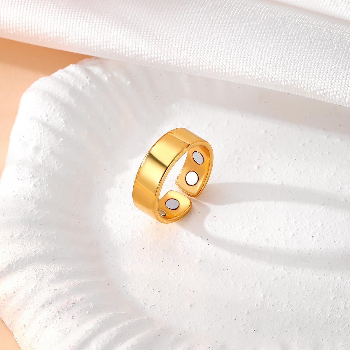 Topty 2PCS Magnetic Anti Snoring Auvulis Migraine Ring Titanium Lon Magtherapy Lymphatic Drainage Stainless Steel Ring for Women Men Health Jewelry Gifts in Gold Silver