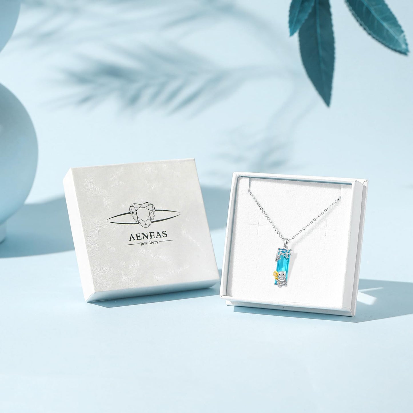 AENEAS Sloth Necklace for Women 925 Sterling Silver Sloth Pendant Necklace Blue Crystal Jewelry Sloth Gifts for Her Daughter Wife Women