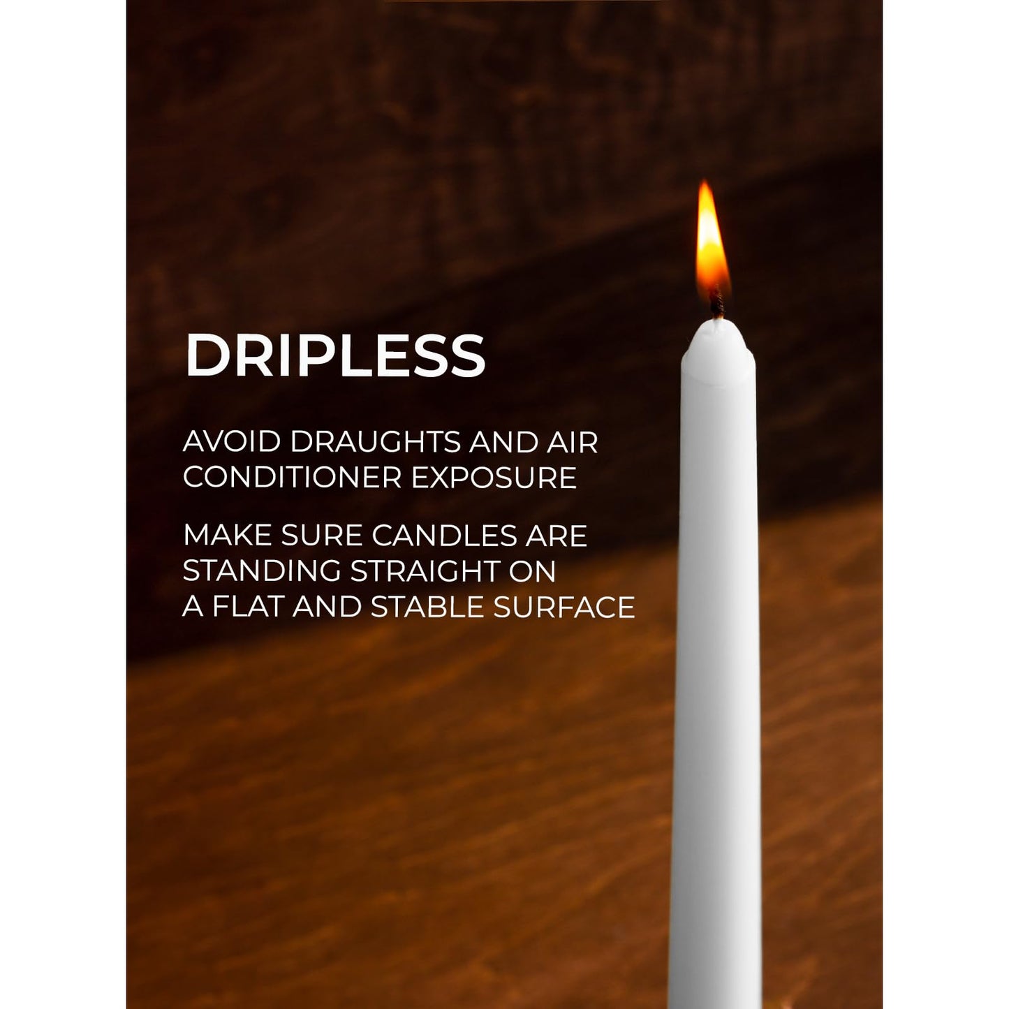 CANDWAX 8 inch White Taper Candles Set of 4 - Unscented Dripless Tapers - Smokeless Christmas Tapers - 6 Hours Burning Time Tapered White Candlesticks - Christmas Candle Sticks