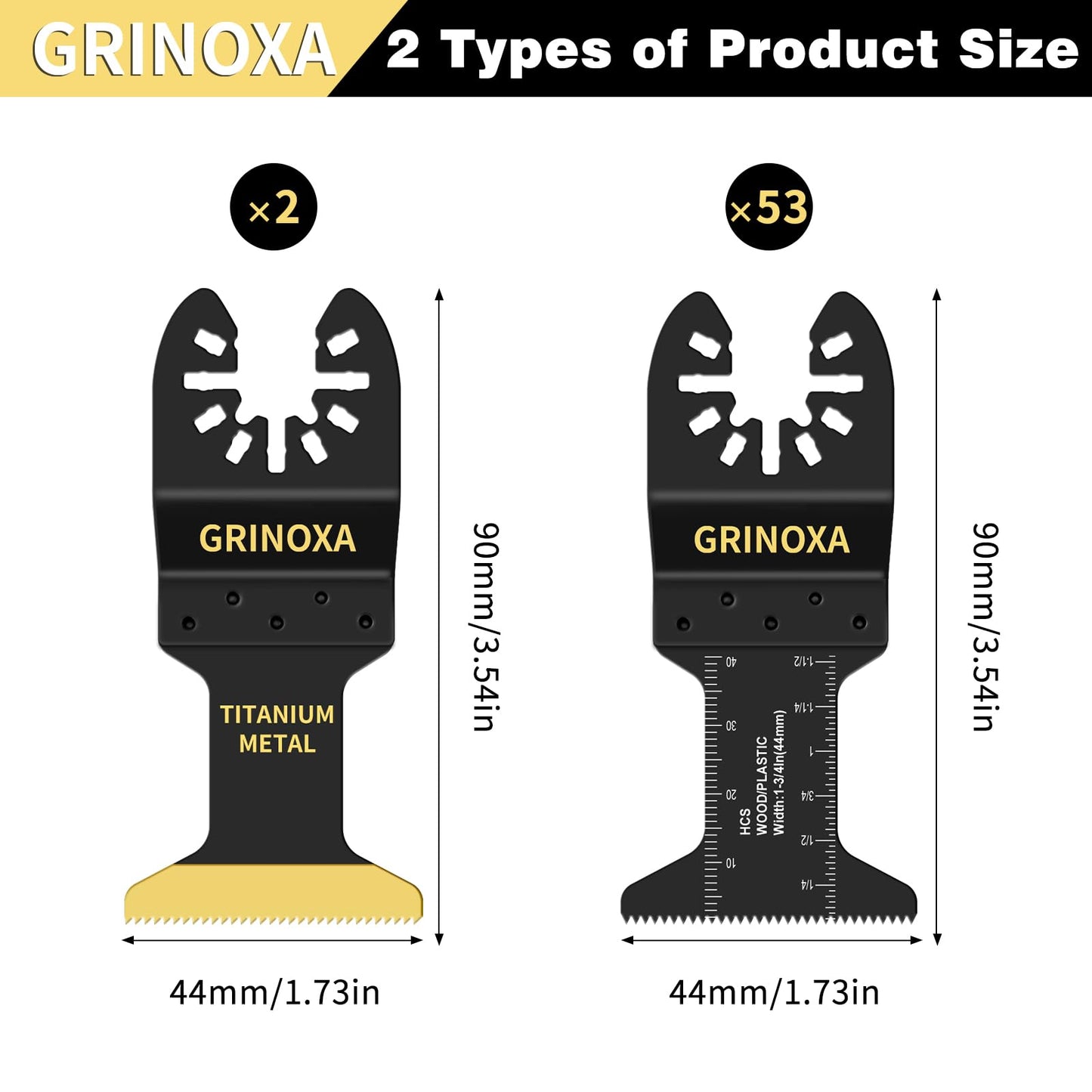 GRINOXA 55PCS Multi Tool Blades Kits, Professional Universal Oscillating Tool Blades for Wood Plastic Metal, Quick Release Oscillating Saw Blades Fit Dewalt Ryobi Milwaukee Rockwell Fein Makita