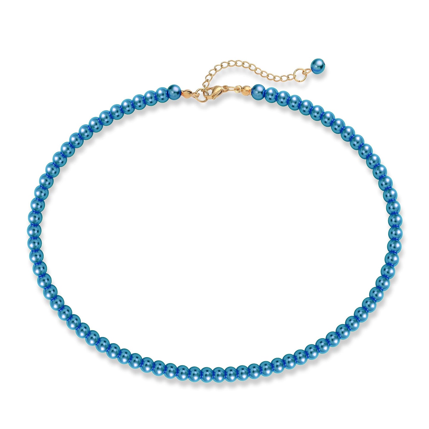 LAYWAF 6MM Imitation Pearl Necklace for Women, Fake Pearl Choker Navy Blue Beaded Necklace, Faux Pearl Costume Jewelry for Mom Wedding Bride Bridal