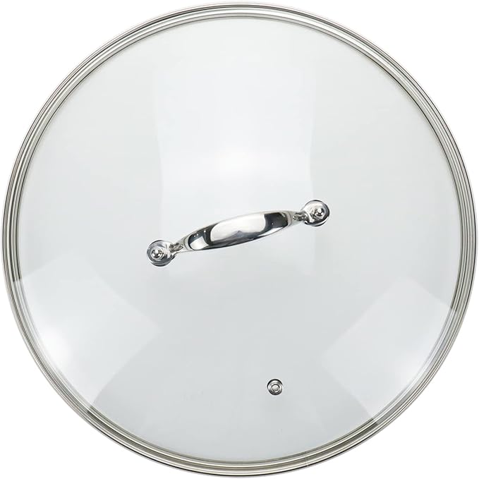 12 Inch Clear Glass Pot Lid for Frying Pan Replacement Cover Can Withstand 356Â°F (180â) with Stainless Steel Arch Bridge Handle,Bright Silver
