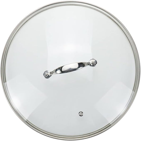 12 Inch Clear Glass Pot Lid for Frying Pan Replacement Cover Can Withstand 356Â°F (180â) with Stainless Steel Arch Bridge Handle,Bright Silver