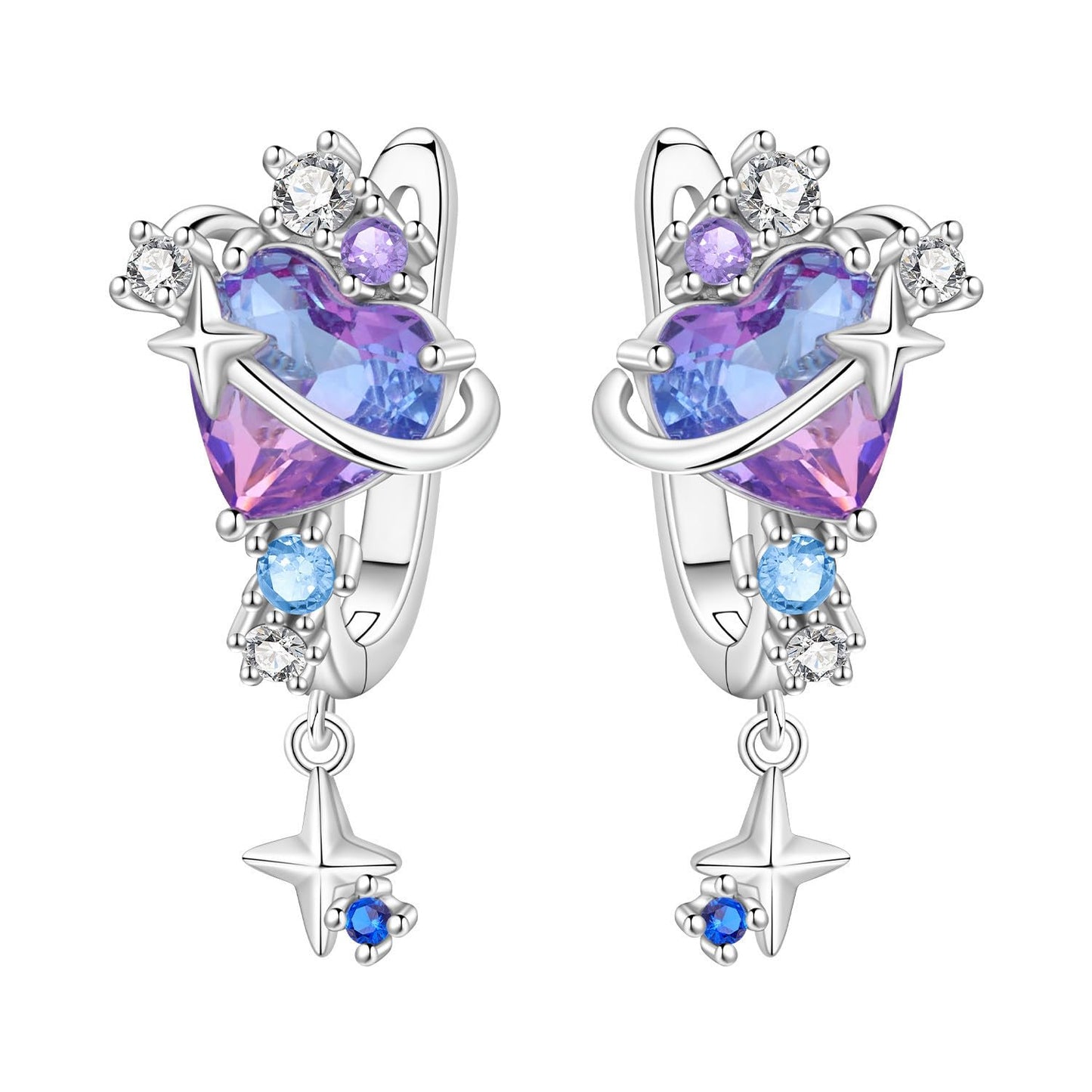 vireau 925 Sterling Silver Drop Earrings Dragonfly Flower Moon Star Dangle Earrings Hypoallergenic Sterling Silver Earrings Jewelry for Women (Satellite Love)