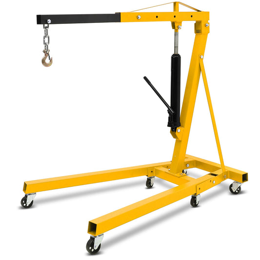2 Ton Hydraulic Engine Hoist Cherry Picker, 4400LBS Heavy Duty Engine Lift Hoist, Foldable Hydraulic Shop Crane w/Telescopic Boom & 6 Swivel Casters for Auto Repair, Garage, Workshop, Yellow