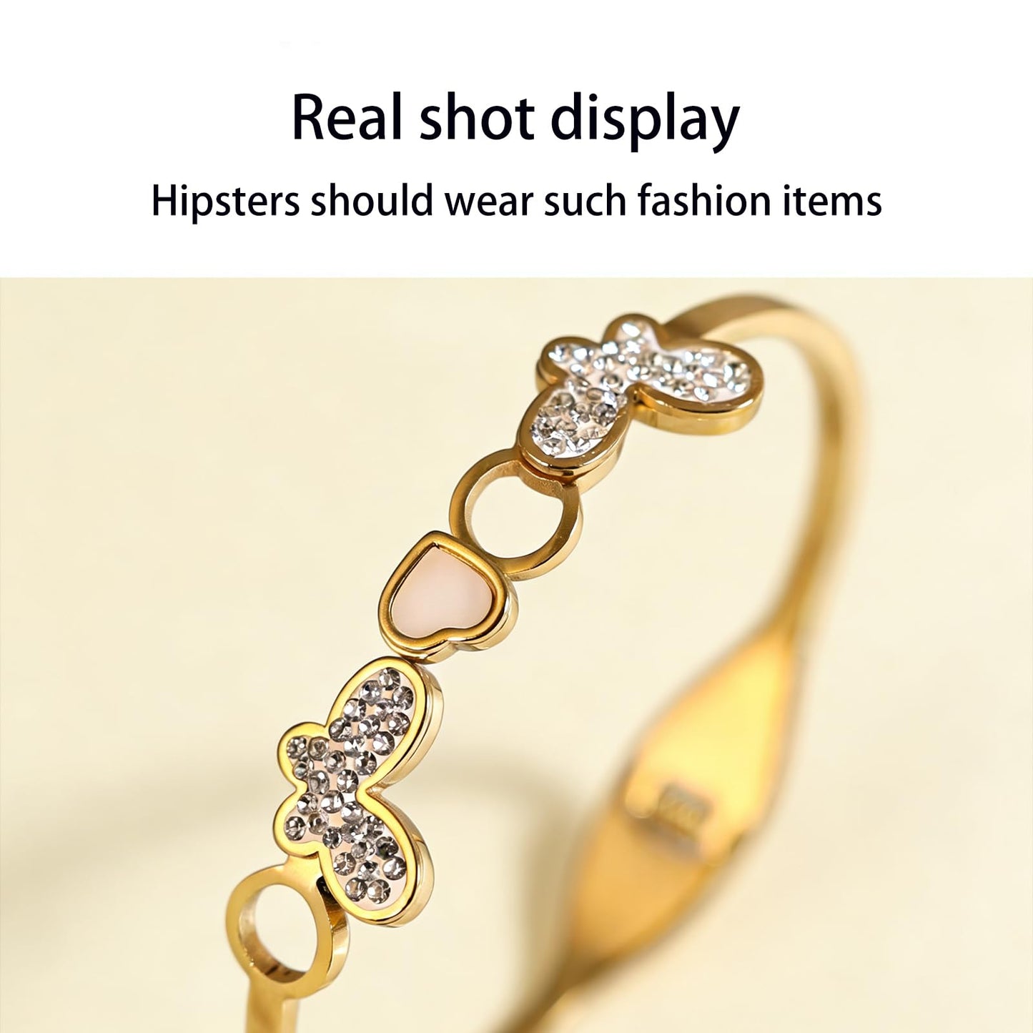 Vbvbip 18K Gold Plated 316L Stainless Steel Bracelet Collection - 12 Unique Designs + Matching Diamond-Accent Titanium Steel Petals Chain, Gift for Women