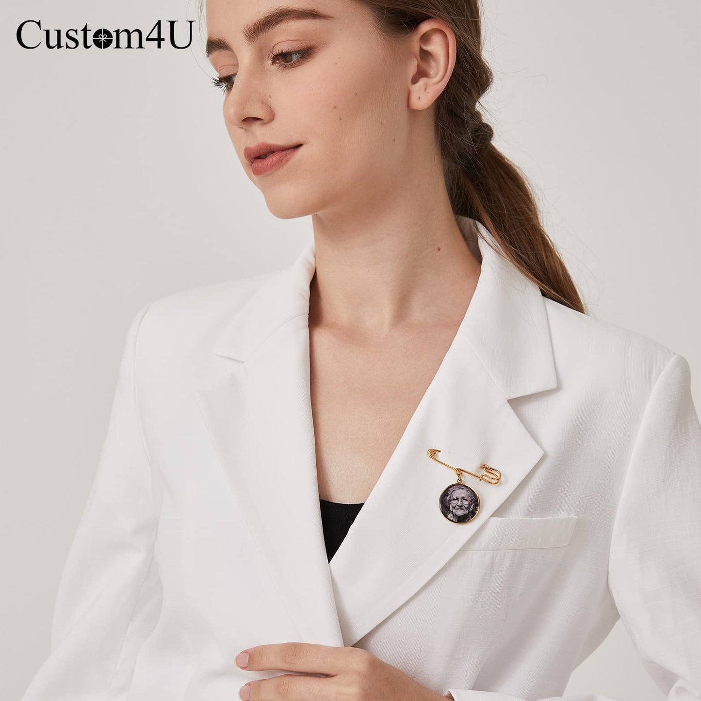 Custom4U Wedding Boutonniere Photo Charm Bouquet Pin Lapel Round Memorial Charms Funeral Boutonniere Mother of The Bride Groom Men Women