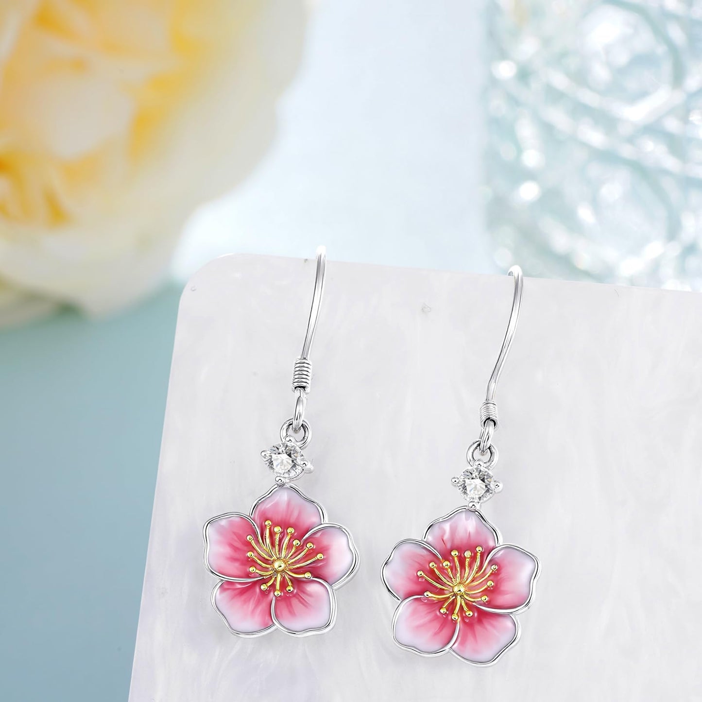 Cherry Blossom Earrings 925 Sterling Silver Flower Earrings Sakura Jewelry Gifts for Women