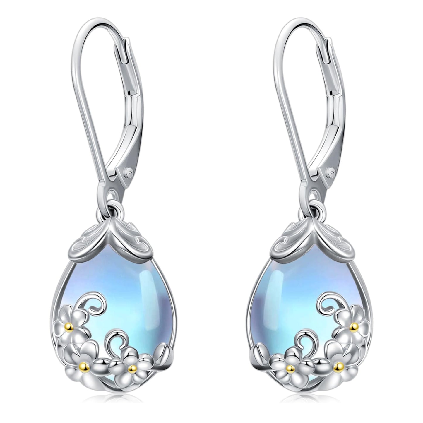 KoyeKei Plumeria Earrings for Women 925 Sterling Silver Plumeria Hawaii Moonstone Dangle Drop Leverback Earrings Hawaiian Jewelry Graduation Birthday Gifts for Girlfriend Her Lover