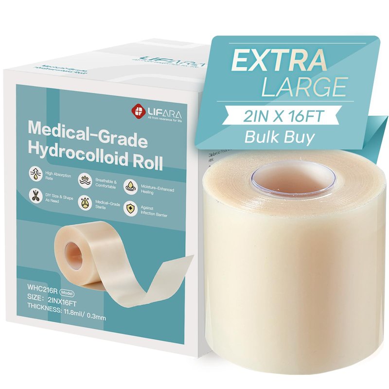 LIFARA Hydrocolloid Roll for Wound Care - Cut-to-Size, Hydrocolloid Patch Bandages with Self-Adhesive, Ultra Absorbent & Waterproof, First Aid Kit Essential (11.8mil/ 0.3mm Thickness, 2in*16ft)