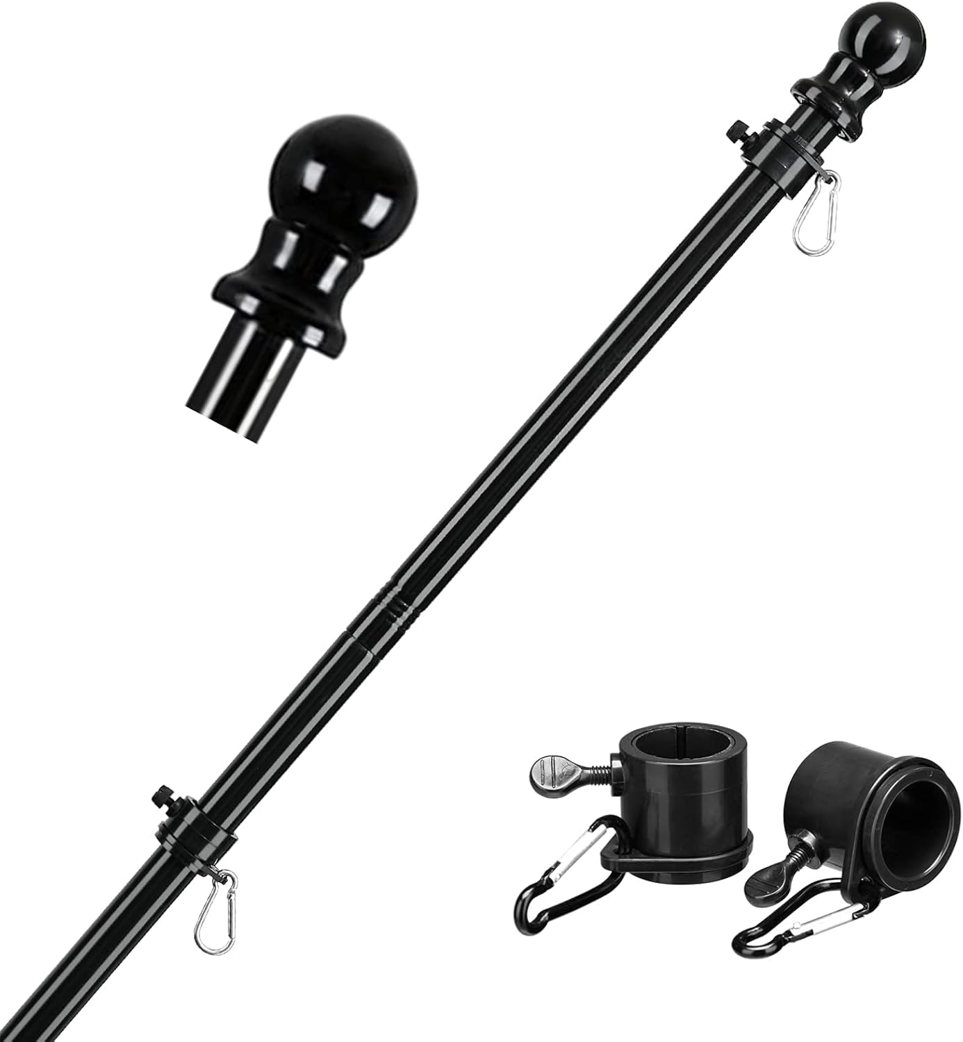 Barcetine Black Flag Poles for Outside House - 5ft Tangle Free Flag Pole for House,Heavy Duty Metal Flagpole,Outdoor Flagpoles Residential for Porch,Fence (Without Bracket)