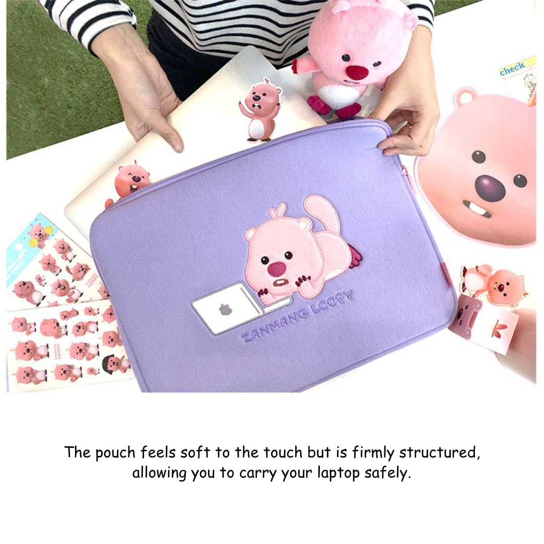 ZANMANG LOOPY ZanmangLoopy embroidered laptop bag 13–15 inch - Official goods, 13-15 inch, super soft, laptop pouch for students, charm of Korean character
