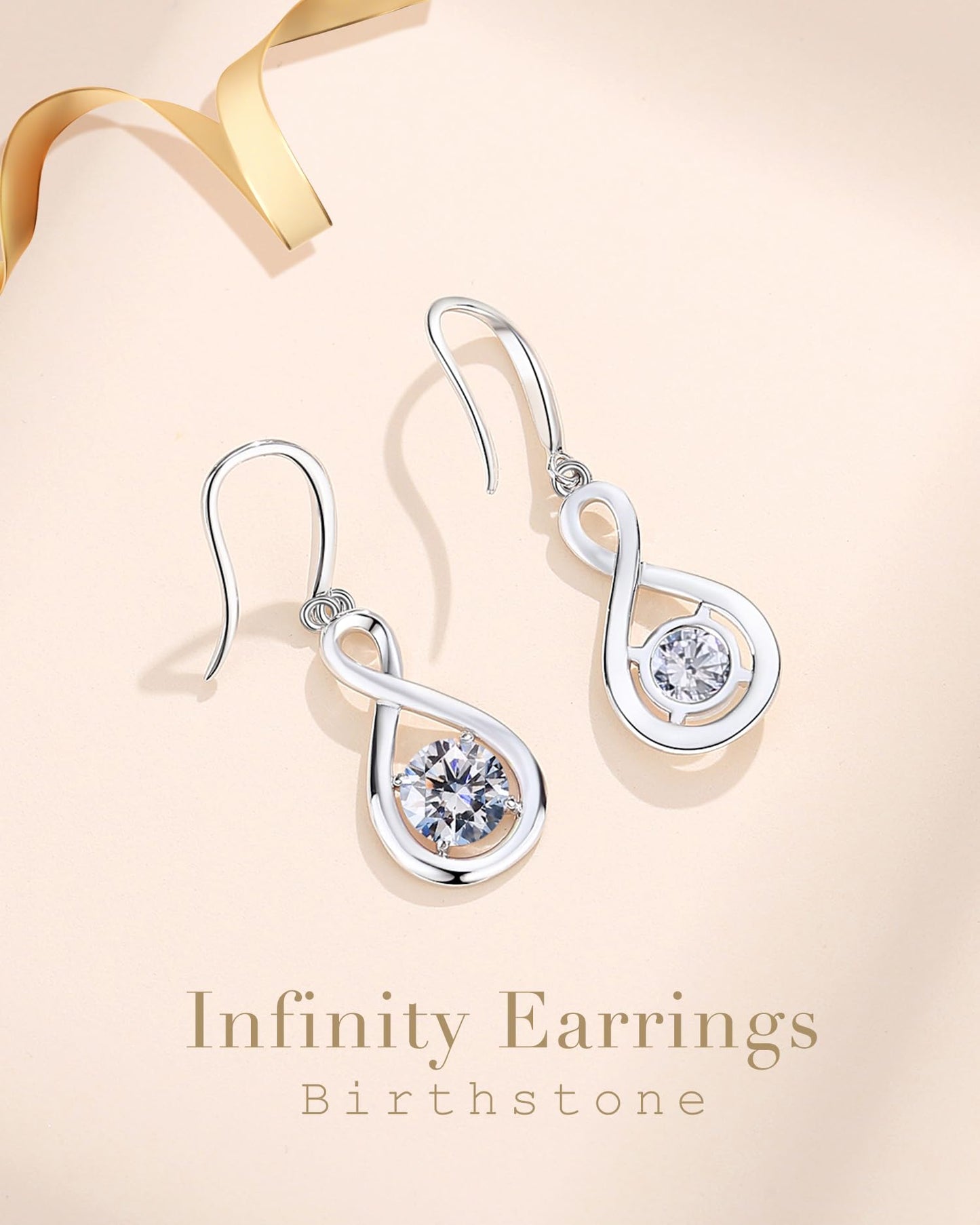 FANCIME Dangle Drop Earrings with Solitaire CZ Cubic Zirconia Simulated Diamond 925 Sterling Silver Infinity April Birthstone Earring Fine Jewelry Birthday Mothers Day Gifts for Mom Women