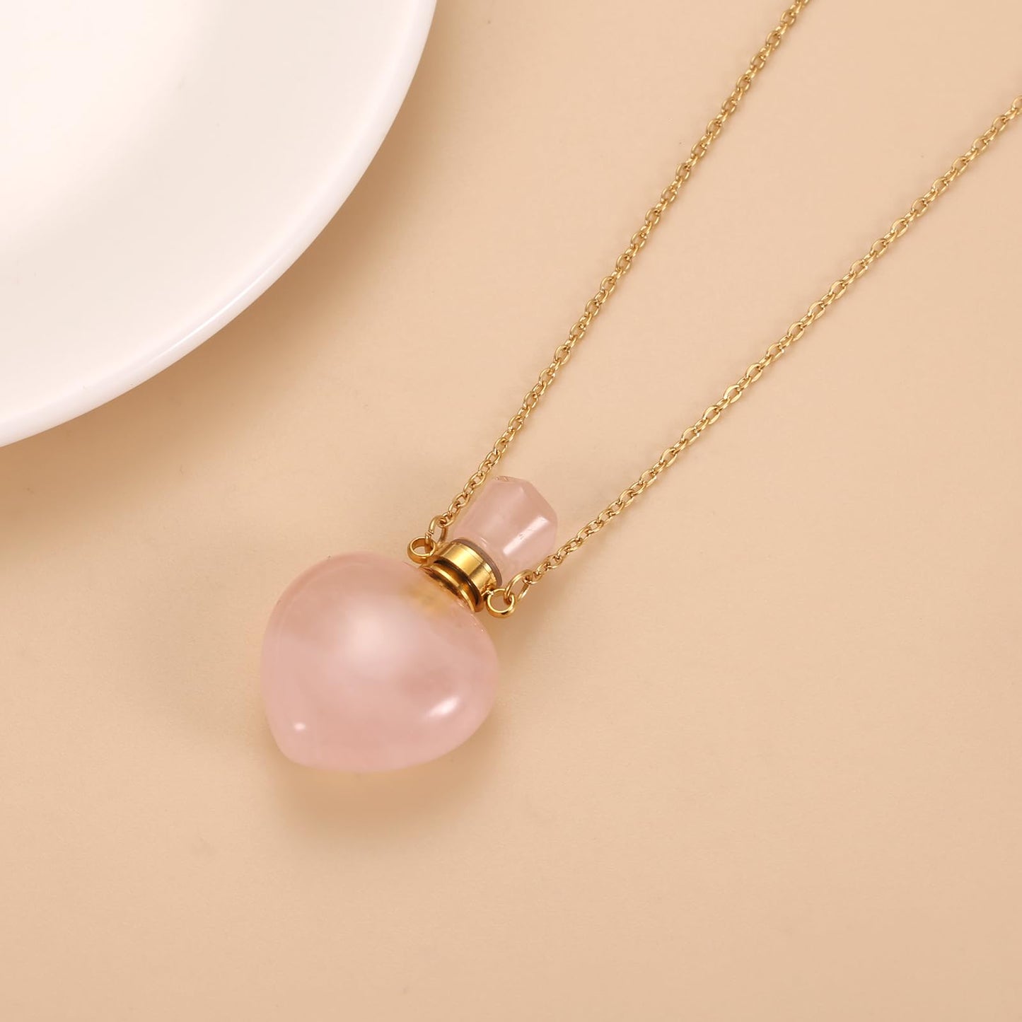 STEFWD Natural Crystal Cremation Jewelry For Ashes - Heart Urn Necklace Hold Loved Ones/Pet Ashes Keepsake Memorial Pendant For Women (Pink)