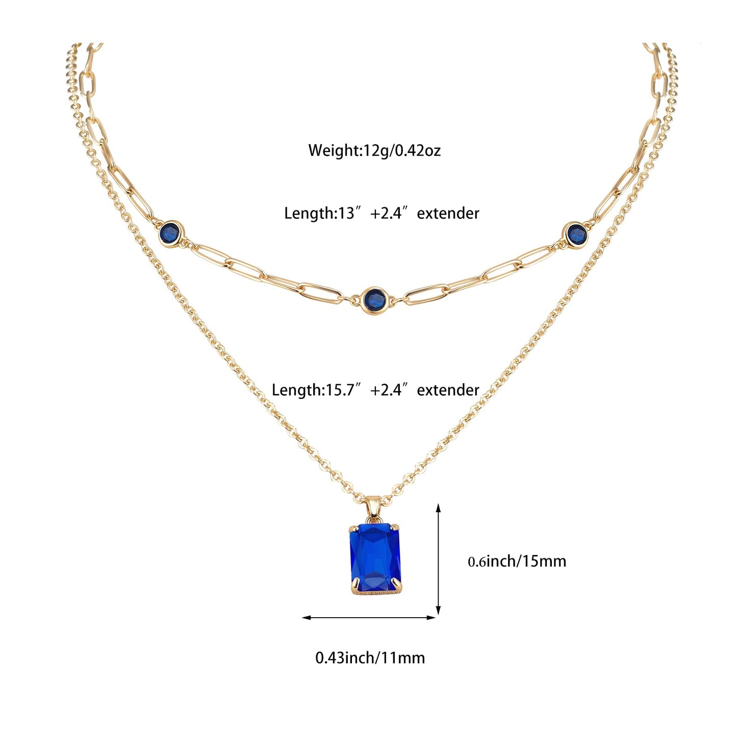 VANGETIMI Blue and Gold Layered Pendant Necklaces for Women 14k Gold Plated Crystal Choker Necklace Paperclip Rhinestone Necklace Party Prom Jewelry