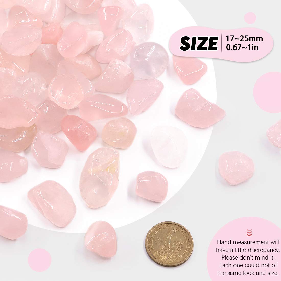 Hilitchi 1lb Bulk Large Natural Tumbled Polished Brazilian Stones Gemstone Healing Crystals Quartz for Wicca, Reiki, and Energy Crystal Healing (Rose Quartz about 1lb/450g/16oz/bag)
