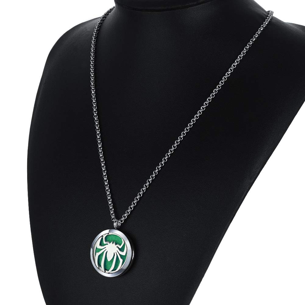 Popeoiuh Essential Oil Diffuser Necklace - Aromatherapy Stainless Steel Spider Pattern Locket Pendant Jewelry Set for Birthday Christmas Halloween Women Men Teen