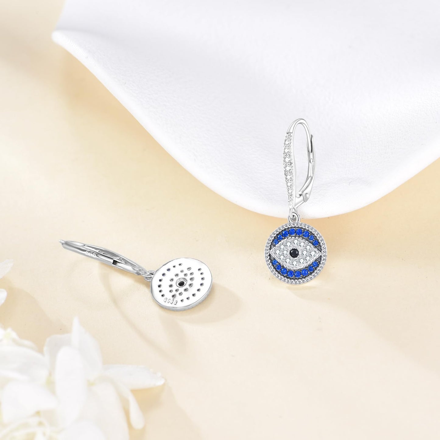 YFN Evil Eye Earrings for Women Sterling Silver Eye Dangle Earrings Minimalis Jewelry Gifts (Silver-Evil Eye Earrings Dark Blue)