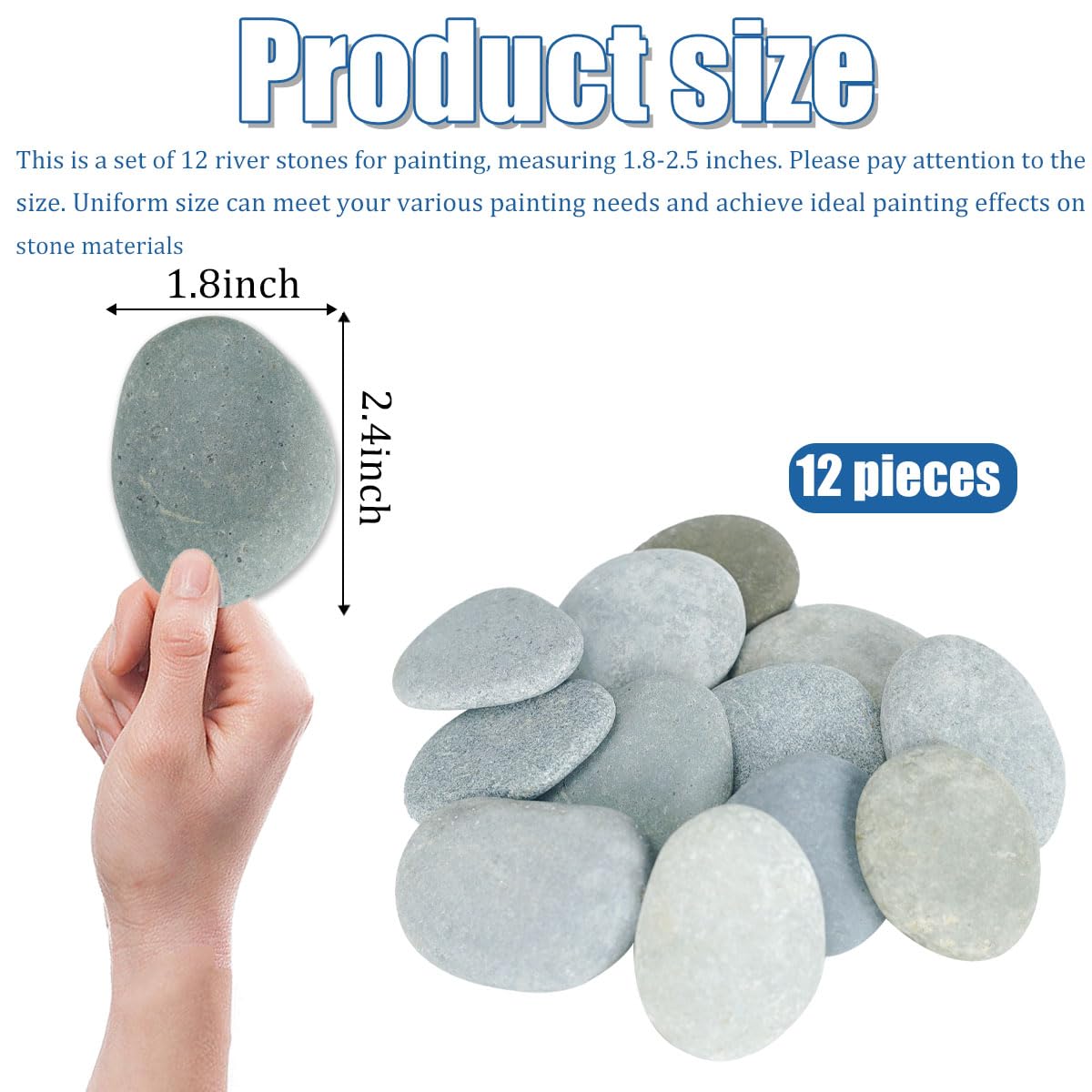 12Pcs River Rocks for Painting 2-3 Inch Smooth River Stones to Paint, Natural Craft Stones Large Smooth Rocks for Crafts, Arts, Decoration, Bulk Painting Rocks