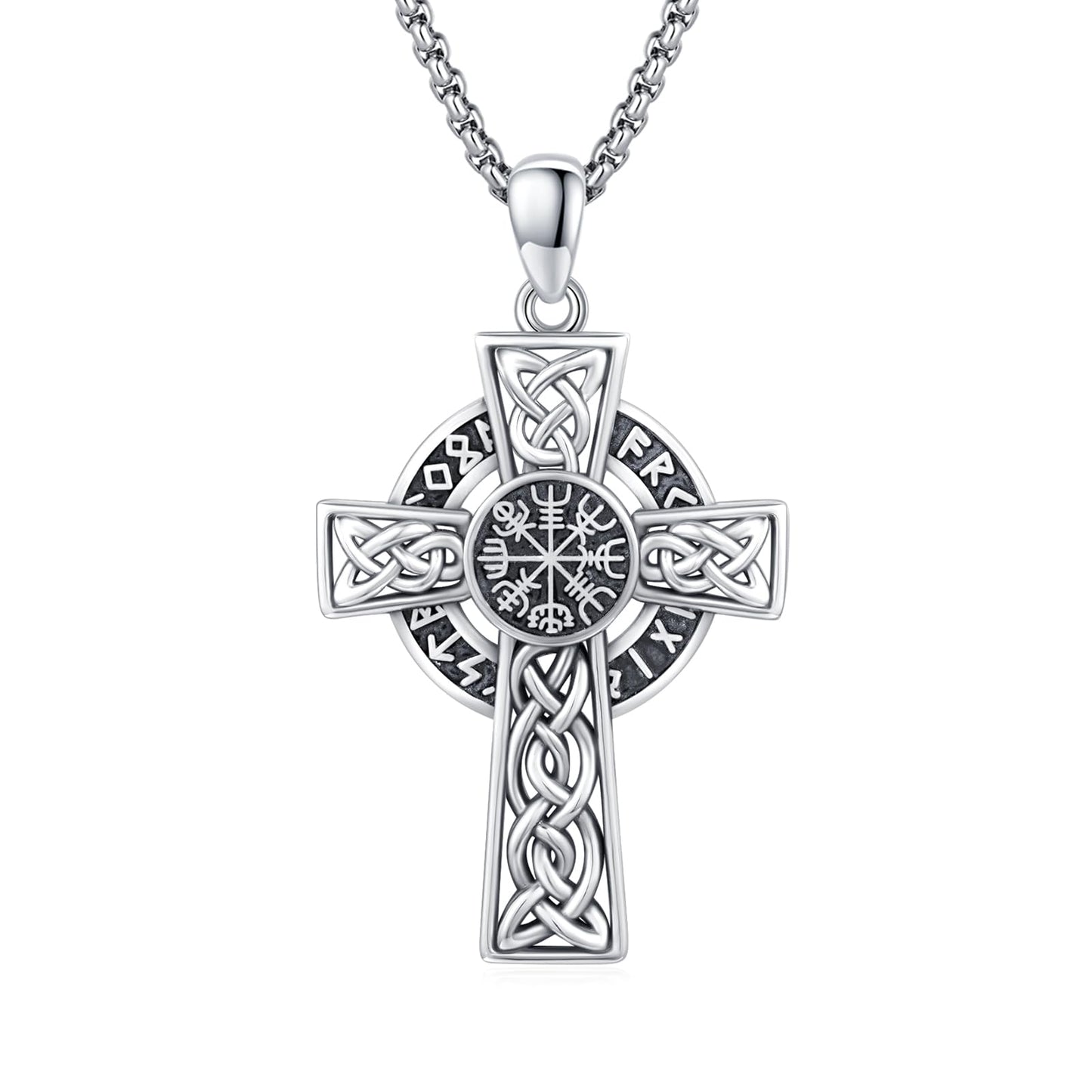 YEESIA Cross Necklace for Men Women 925 Sterling Silver Viking Cross Pendant Necklace Celtic Pendant Nordic Paganism Jewelry for Men Women