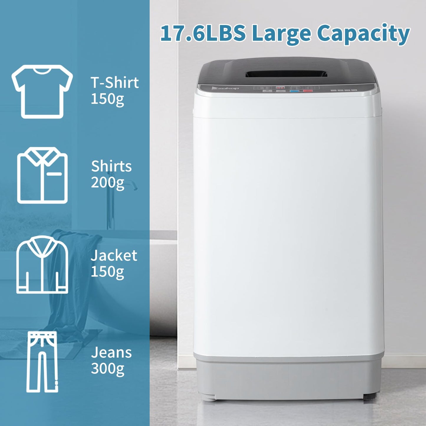 Winado Full Automatic Washing Machine, 17.6Lbs Top Load Portable Washer with Drain Pump, 10 Wash Programs 8 Water 2 in 1 Washer and Dryer for Apartments, RV, Camping