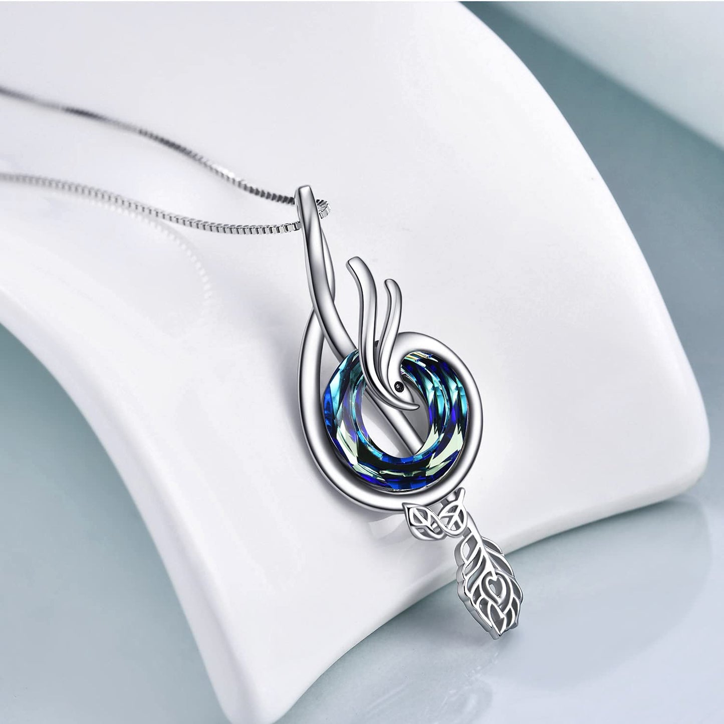 TOUPOP Gifts for Music Lovers Sterling Silver Music Necklace with Blue Circle Crystal Phoenix Pendant Necklace Musical Notes Jewelry Gifts for Women Birthday Christmas