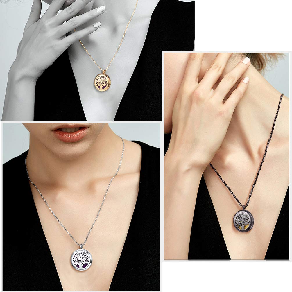 PROSTEEL Tree of Life Locket Essential Oil Diffuser Perfume Necklace Aromatherapy Necklace,Women Jewelry,18K Real Gold Plated,Valentine Christmas Gift