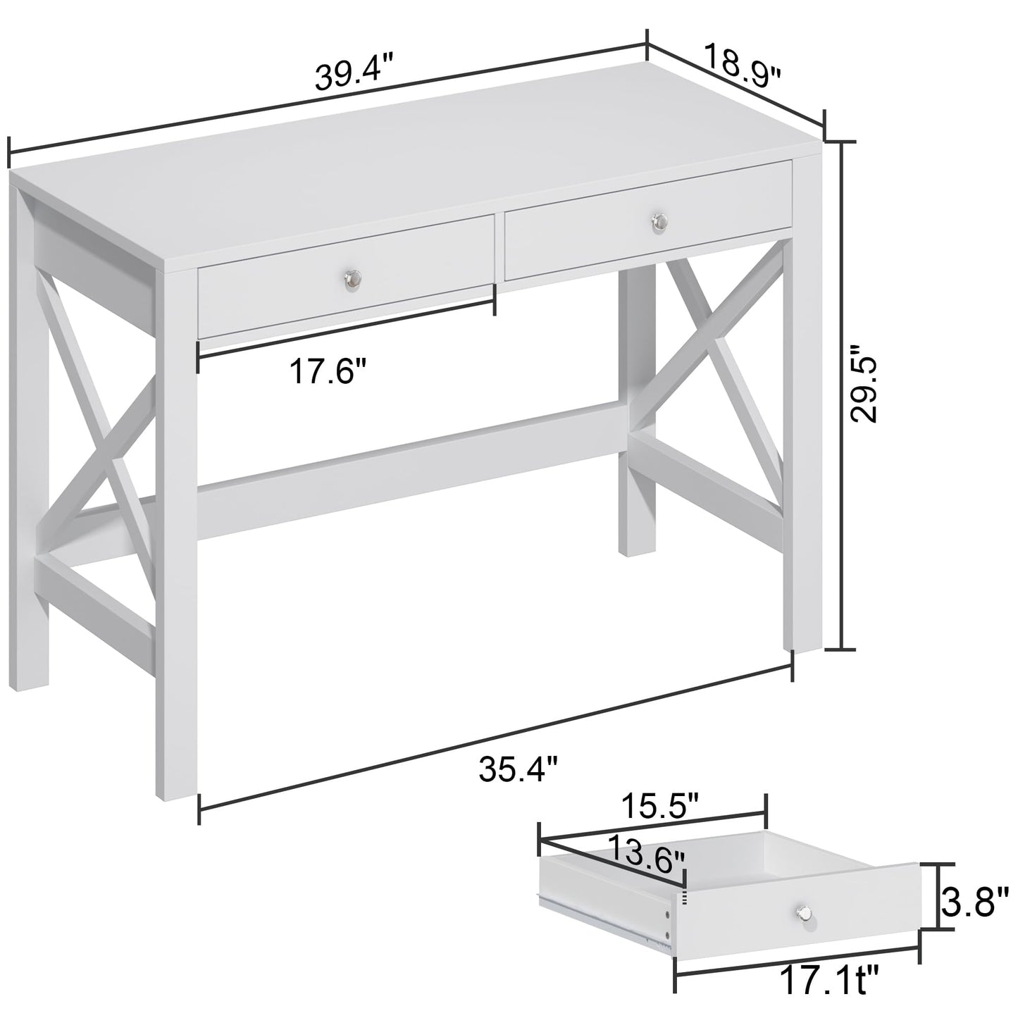ChooChoo Computer Desk Study for Home Office, Modern Simple 40 Inches White Desk with Drawers, Makeup Vanity Console Table