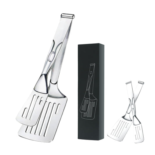 2-in-1 Spatula Tongs for Cooking, Detachable Stainless Steel Grill Clamp Spatula, Multifunctional Kitchen Tongs & Food Turner for Flipping Steaks, Fish, Burgers, Eggs, Dishwasher Safe