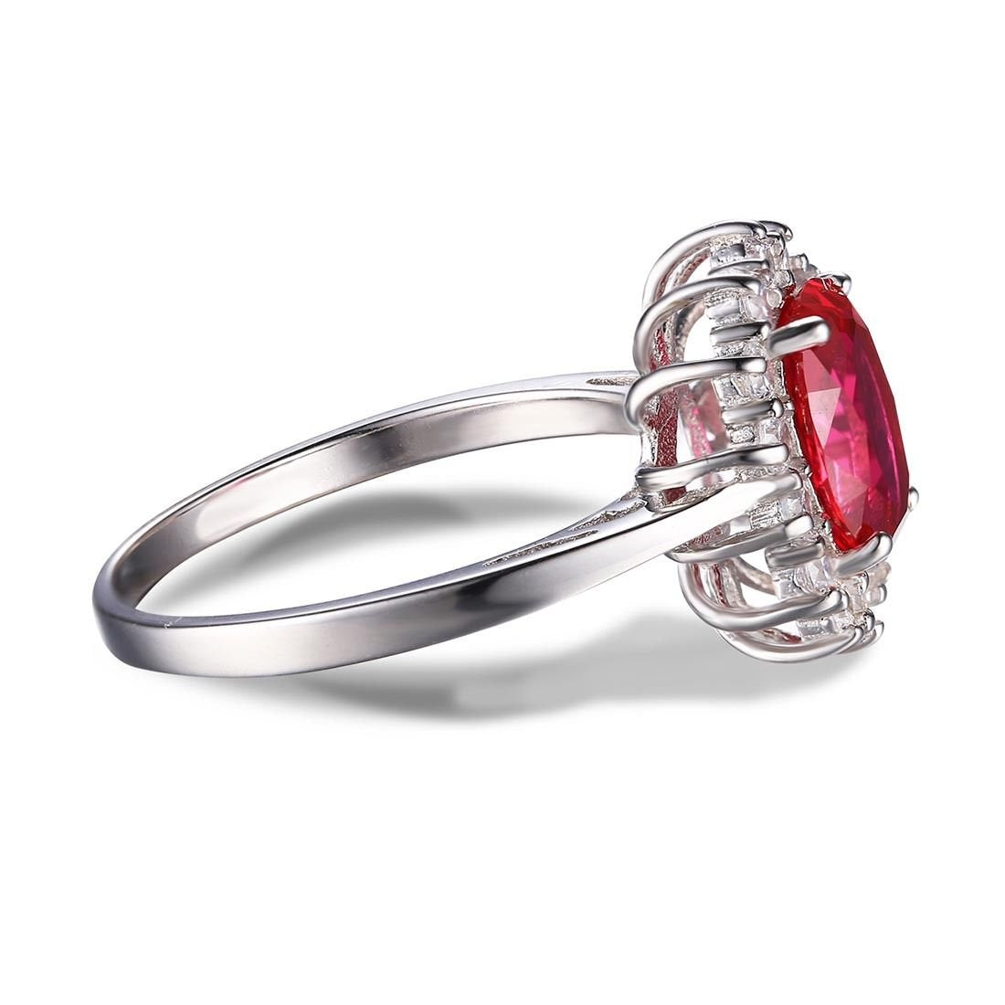 JewelryPalace Princess Diana Kate Middleton Gemstone Birthstone Red Ruby Halo Statement Engagement Rings for Women, 14K White Gold Plated 925 Sterling Silver Promise Rings for Her Size 10.5