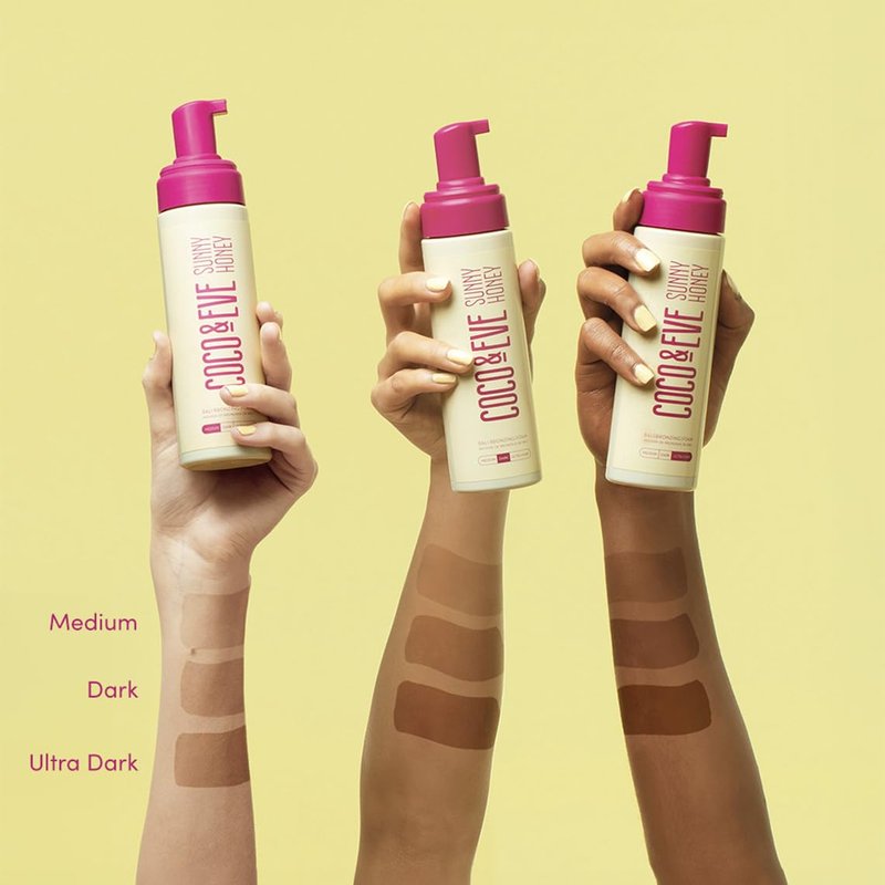 Coco & Eve Bali Bae Self Tan Set (Medium). All Natural Sunless Tanning Mousse. Instant Self Tanning Lotion with Bronzer, Mitt Applicator, Kabuki Brush and Back Applicator for Flawless Application