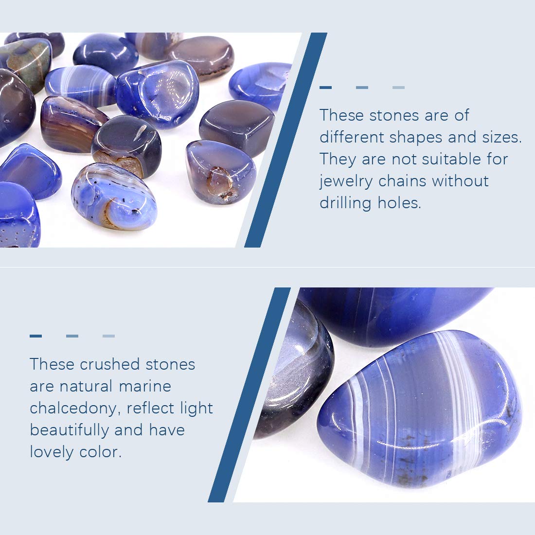 Swpeet 1Pound Marine Blue Agate Bulk Stone Large Gemstone Crushed Pieces 0.75-1" inch Tumbled Stone Chips Crushed Natural Crystal Quartz Perfect for Jewelry Making Home Decoration