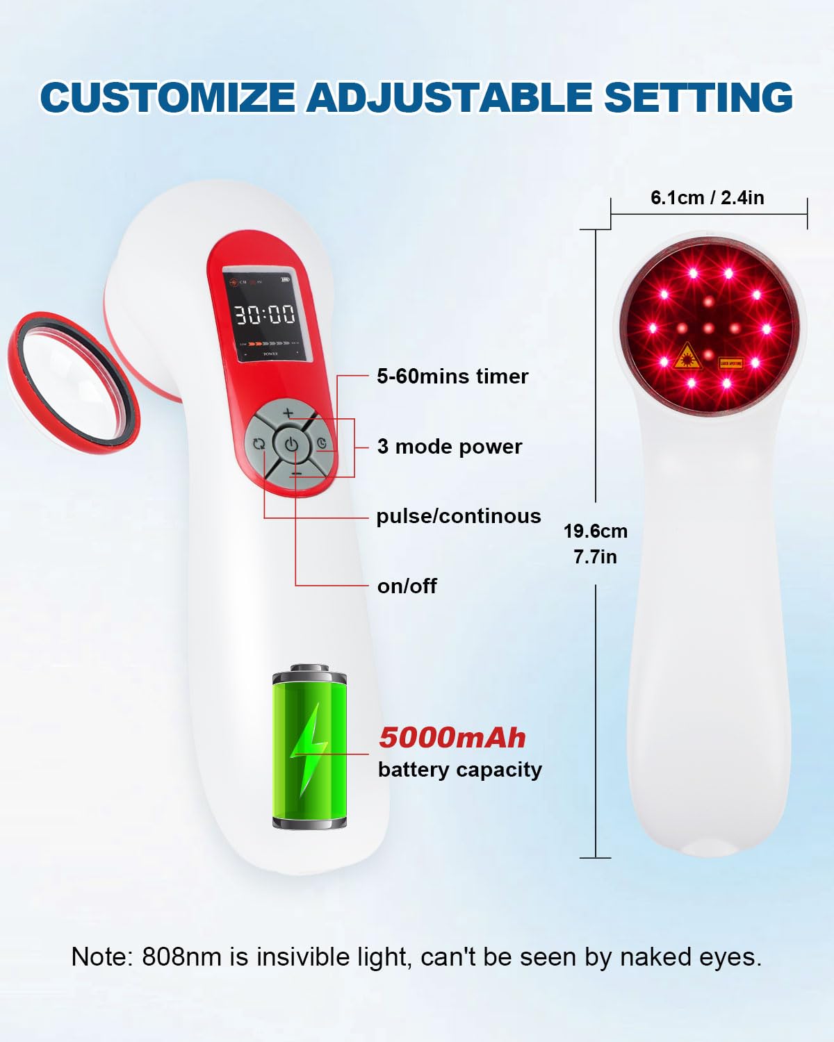 LLLT Cold Laser Therapy Device with Protective Cover, 5 * 808nm & 10 * 650nm Human/Vet Handheld Infrared Red Light Therapy, Pet Dogs Treatment Device for Muscle Pain Relief & Improve Healing(White)