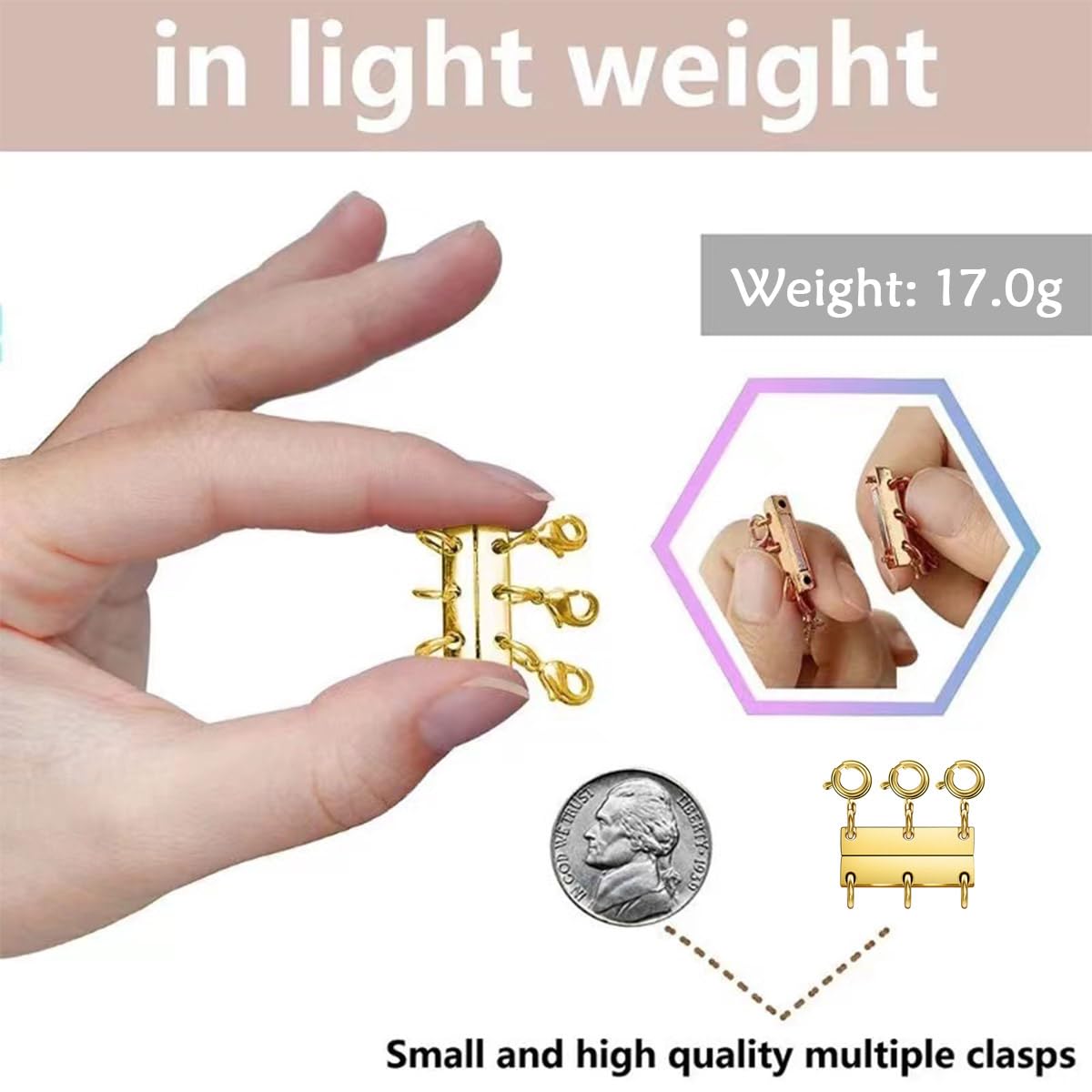 Layering Magnetic Necklace Clasps, Multiple Necklace Clasp,Necklace Clasps for Layered Look，Stainless Steel Chain Link Clasps for Necklaces and Bracelets, Silver, Gold (2golden 3golden A)