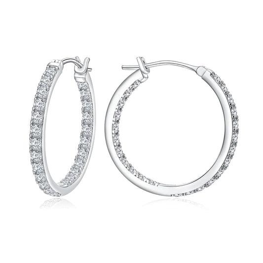 925 Sterling Silver Big Hoop Earrings for Women Trendy Cubic Zirconia Hoops 25mm Large Hoop Earring for Sensitive Ears